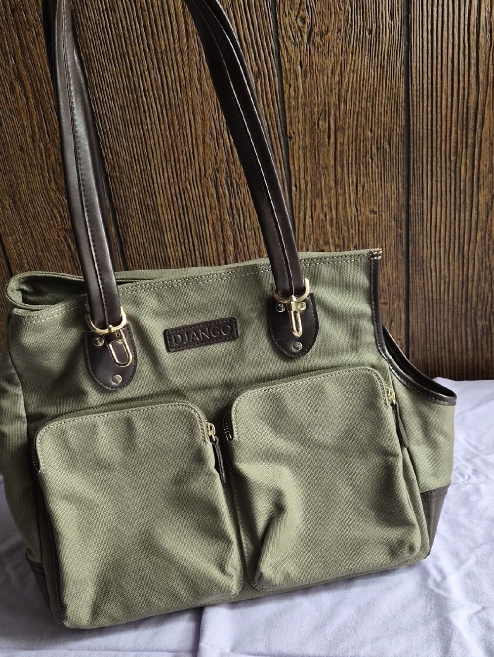 Django Olive Canvas Dog Carrier with Dark Brown Trim